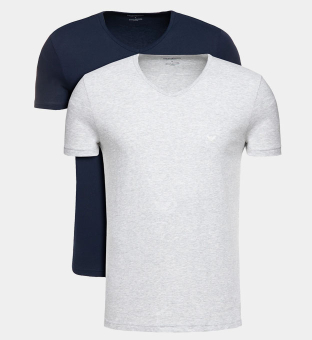 Emporio Armani 2 Pak T-shirts Mannen Marineblauw Blauw Heather